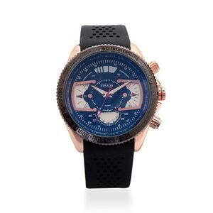 STRADA Watch in ION Plated Black Silicone Strap